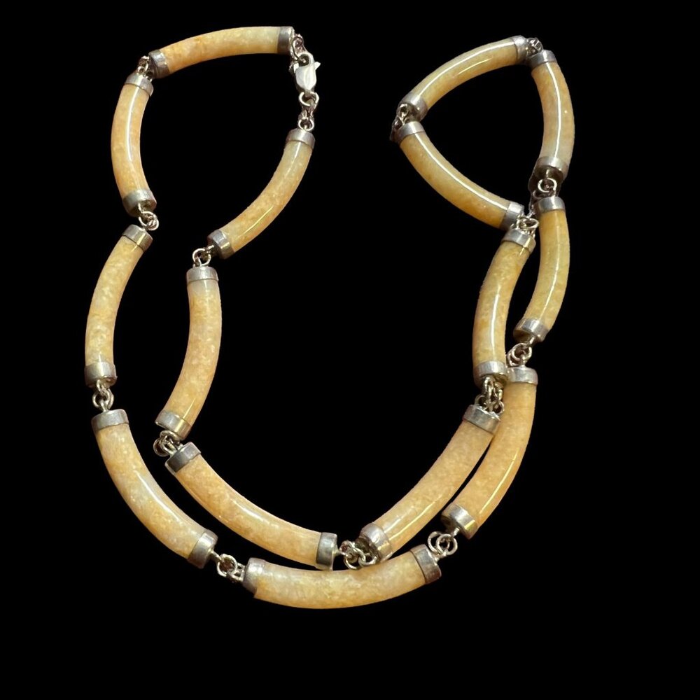 Jadeite and‎ Sterling Station 925 Necklace Oriental Beige Vintage